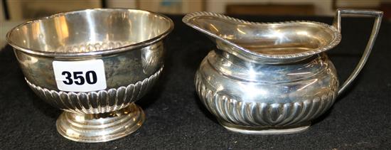 Silver sugar bowl and silver cream jug